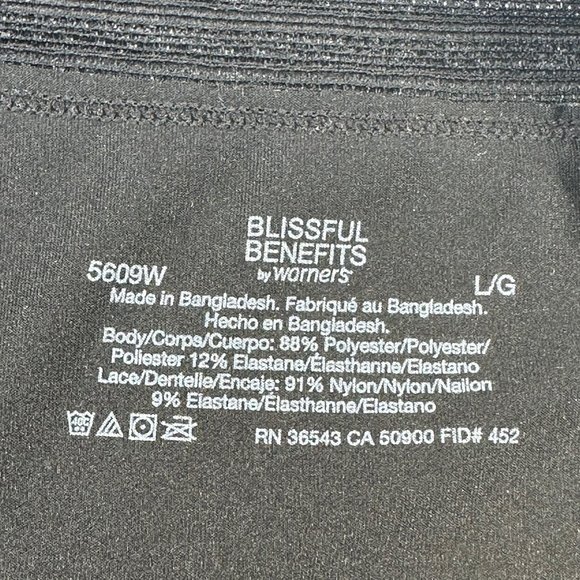 Blissful Benefits By Warner's Women's Size 7 Large Panty Lace Hipster Black New - Picture 3 of 8